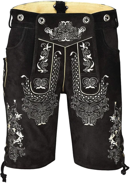 Bavarian Trachten Men's Lederhosen Short Black German Oktoberfest Costume