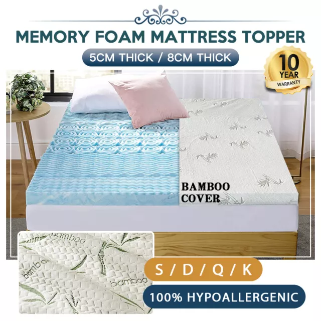 Memory Foam Mattress Topper Bamboo Cover 5/8CM Underlay Mat Double Quenn King AU