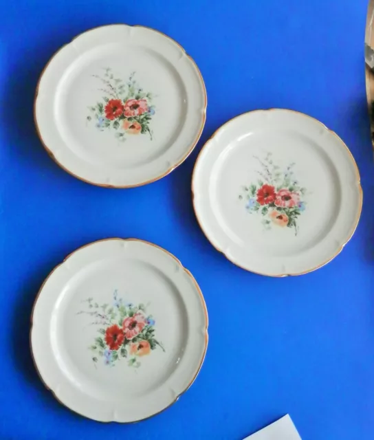 Lot de 6 assiettes plates anciennes,  en porcelaine de Vierzon, décor floral 2