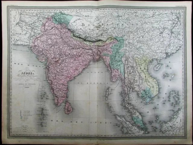 British India Nepal Tibet Burma Siam China Annam c.1865 Dufour old antique map