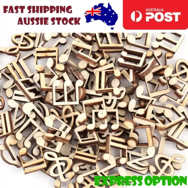 100x Wooden Musical Notes Shapes Pieces Mini DIY Crafts Wood Music Note