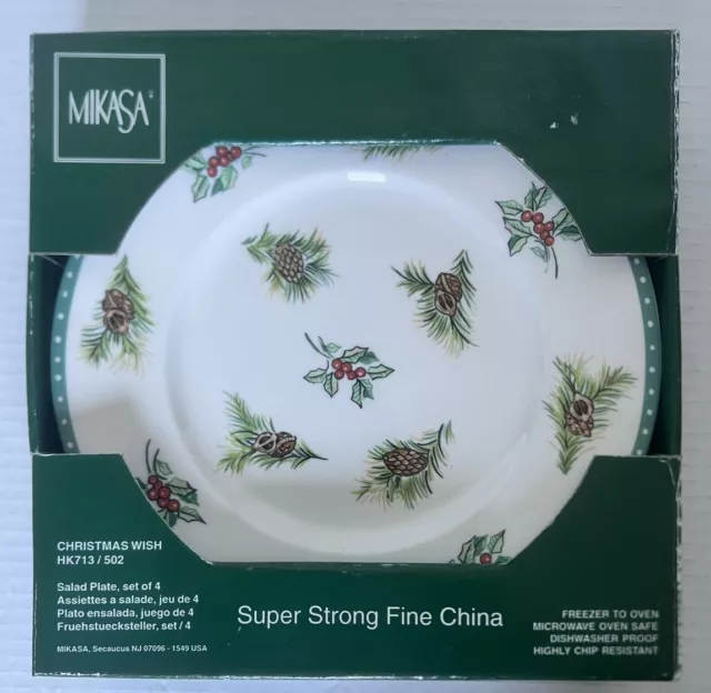 Set of 4 Mikasa Christmas Wish Salad Plates 8.5" Ultima Super Strong Fine China