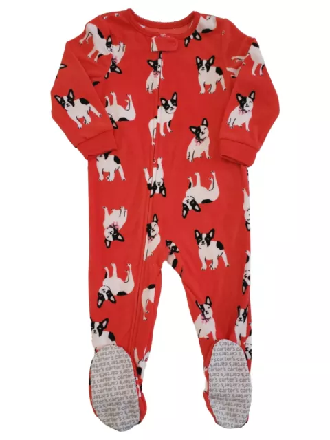 Carters Infant & Toddler Girl Red Dog Pup Print Fleece Footie Pajama Sleeper 12M