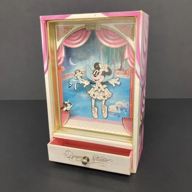 Disney Dancing Minnie Mouse Musical Swan Lake Jewellery Box VERY SUN FADED *READ