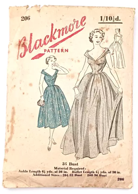 1950S VINTAGE SEWING Pattern Wedding Dress B34 Wedding Evening