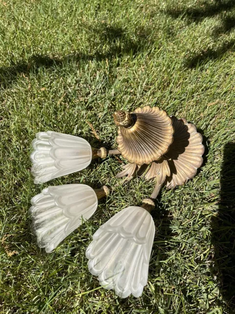 vintage solid brass ceiling light fixture. Frosted American Made