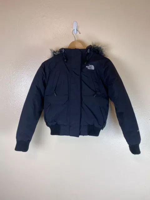THE NORTH FACE Hyvent Down Filled Jacket XS Softshell Black Fur Hooded ...
