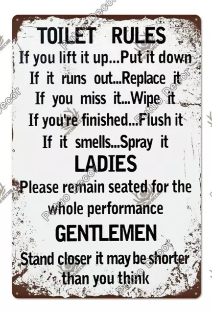 Toilet Rules Metal Tin Sign Plaque Retro Lavatory Toilet WC Vintage Poster