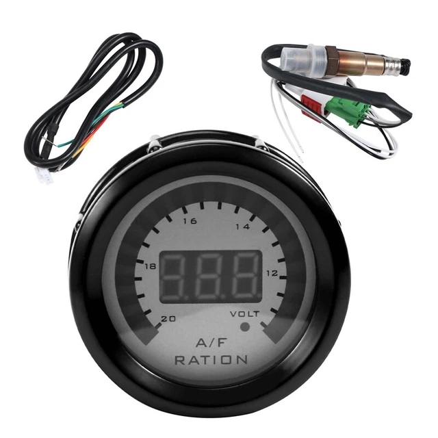 Wanjorlay Jauge Combinée 2-en-1 Voltmètre + AFR 52mm 12V - Indicateur Numérique Avec Capteur O2 Pour Voiture Et Moto