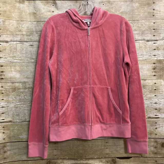JUICY COUTURE SIZE Large Pink Velour Hoodie Love Juicy Silver Glitter ...