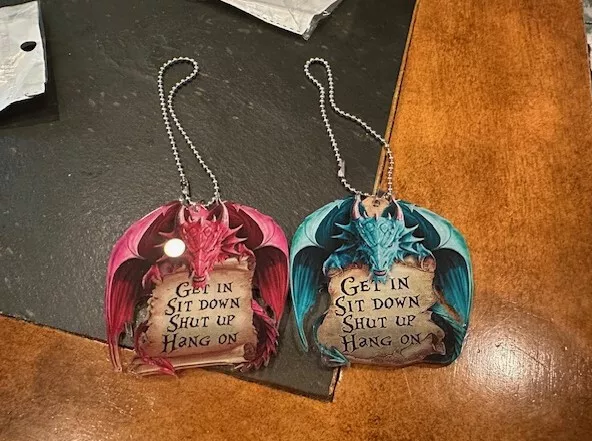 (2) Dragon Car Hanging Ornaments (Get in, sit down and Shut Up, Hang On)