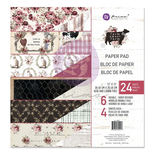 Prima Marketing Double-Sided Paper Pad 12"X12" 24/Pkg-Farm Sweet Farm,6 Designs/