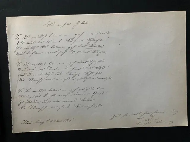 Manuscript page 1865 German verse Naumburg Goetz connection