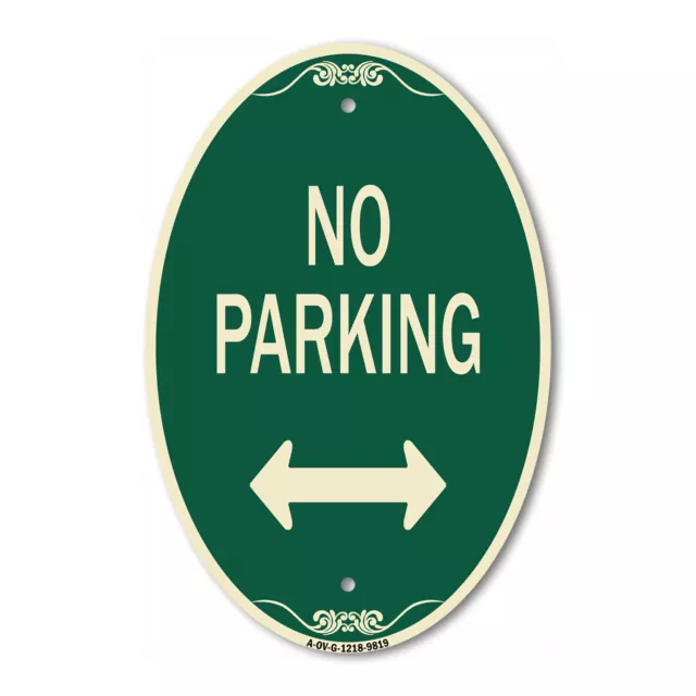 Designer Series Oval - No Parking With Bidirectional Arrow Green & Tan