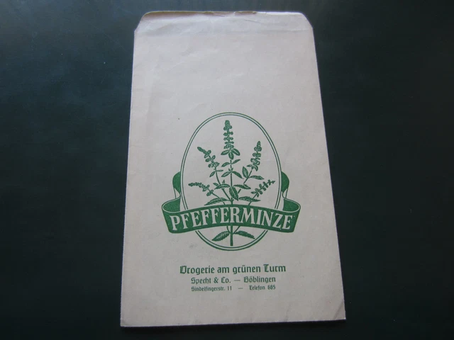 Alte Tüte für Tee Drogerie Böblingen Grüner Turm