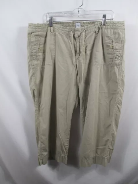 Gap Pants Womens 18 Khaki Capri Drawstring Zip Button Pockets Cotton Beige