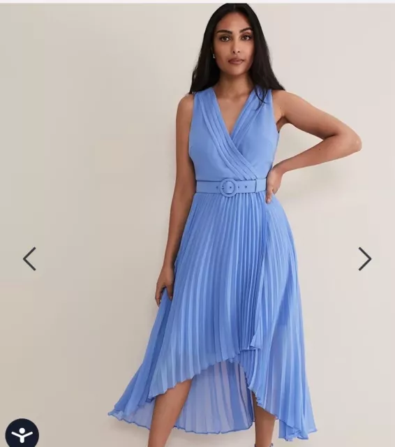 Phase Eight Brianna Midaxi Pleated Dress NWOT Size 10 Cornflower Blue