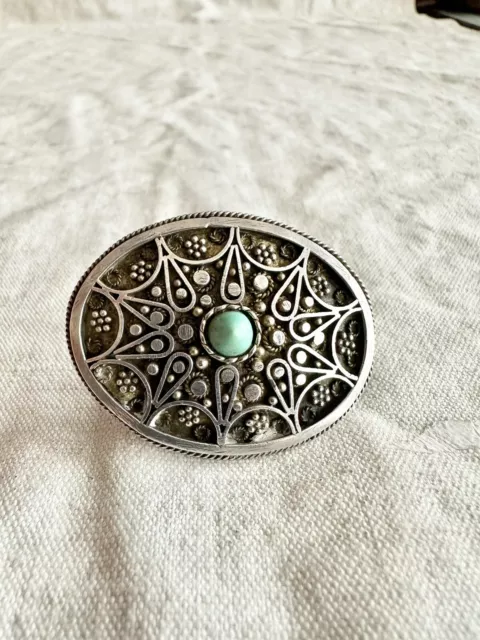 Antique Bezalel Jerusalem 925 Silver Filigree Brooch Pendant Jewish Yemenite Art