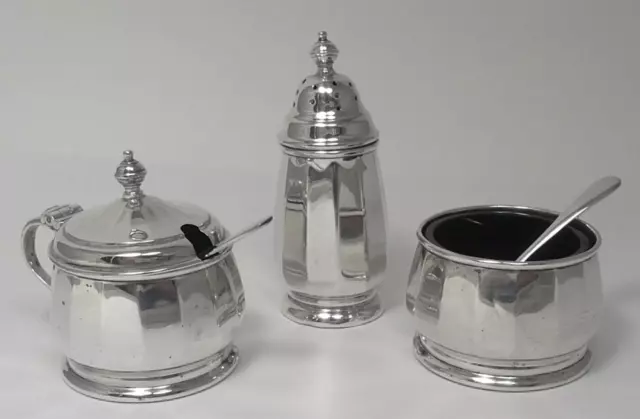 Set cruet vintage argento sterling (pentola senape/pepe e cantina) – H/M 1957