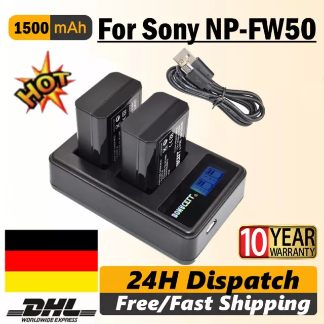 2X NP-FW50 Akku + LCD Dual Ladegerät Für Sony Alpha 6000 6300 5000 7S 7R A7 RX10