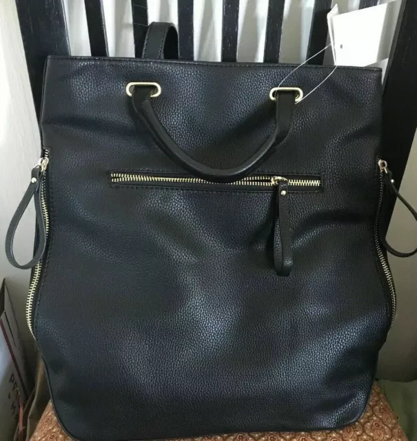 Studio Collection STRAW STUDIOS Black Convertible Backpack Purse Laptop Bag NEW