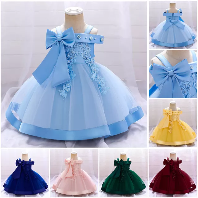 Toddler Bow Baby Girl Dress Baby Flower Baptism Dress Party Wedding Gown Clothes