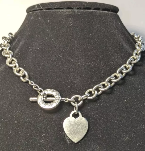 VTG Tiffany Sterling Silver 925 16" Cable Chain Toggle Heart Necklace Choker 75g