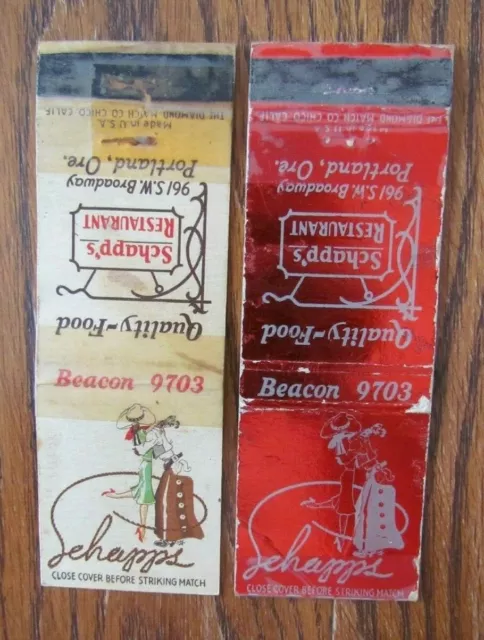 Portland, Oregon Girlie Matchbook Covers: Schapps Restaurant Empty Matchcovers D