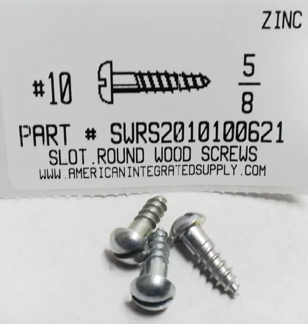 #10x5/8 Round Head Slotted Wood Screws Steel Zinc Plated (30)