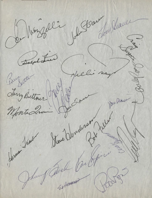1970's Major League Baseball Autographs Sheet 22 Players Kiner Bench Rose & Mays 1970's Major League Baseball Autographs Sheet 22 Players Kiner Bench Rose & Mays