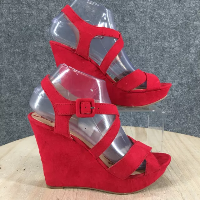 American Rag Cie Sandals Womens 7.5 M Rachey Strappy Wedge High Heels Red Fabric