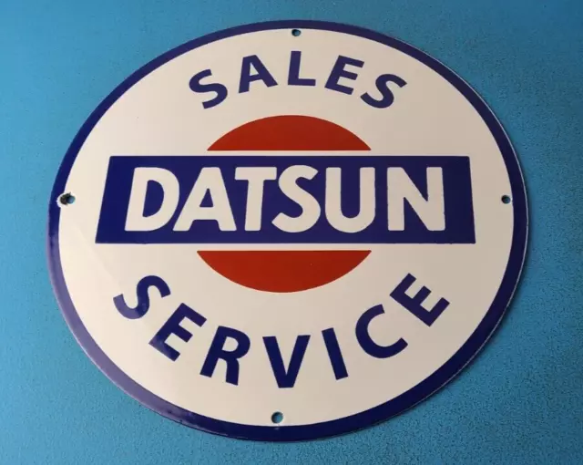 Vintage Datsun Sign - Porcelain Sign - Car Dealership Automobile Gas Pump Sign