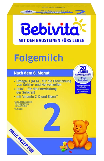 Bebivita Leche 2 Leche de seguimiento Paquete 4 (4x500g) Bebé Alimento NUEVO MHD 10/24