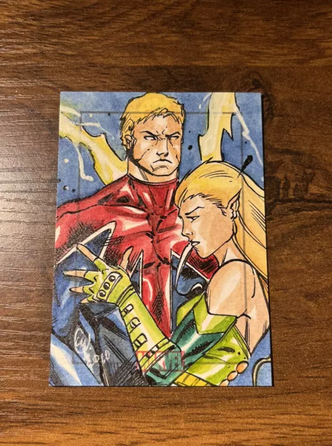 2010 marvel heroes and villains captain Britain & meggan sketch card (Excalibur)