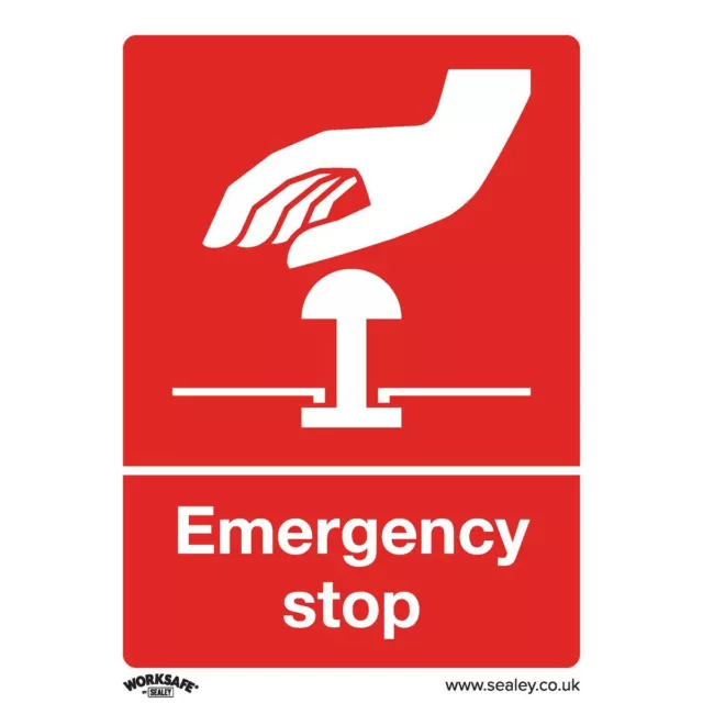 Worksafe Safety Sign - Emergency Stop - Self-Adhesive Vinyl - Pack of 10