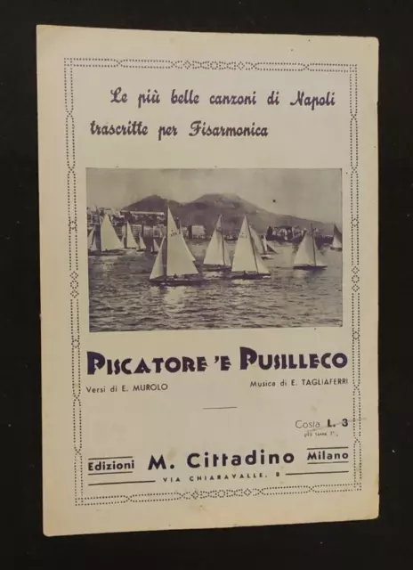 Spartito Musicale Piscatore 'E Pusilleco Murolo Tagliaferri Anni 40 Ca