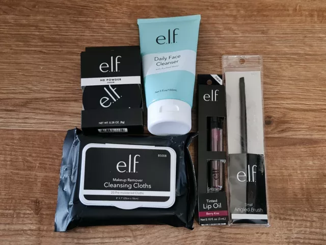 e.L.F. Juego de cosméticos para cuidado de la piel y maquillaje aceite de labios, cepillo, limpiador y polvo nuevo