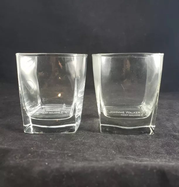 Johnnie Walker Scotch Keep Walking Whiskey Glasses Square Low Ball Scotch Set