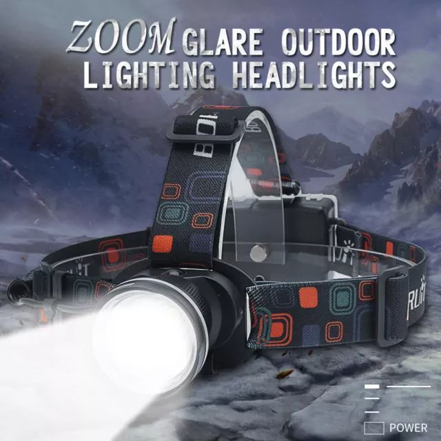 BORUiT 13000LM LED Zoomable Headlamp Headlight Outdoor Camping Head Torch 3 mode 2