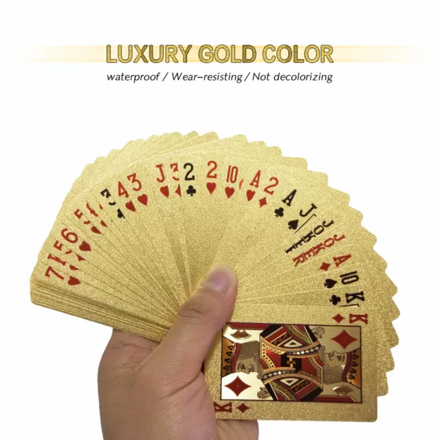 24K Gold Foil Poker Playing Cards Waterproof Plastic Set with Gift Box #ur