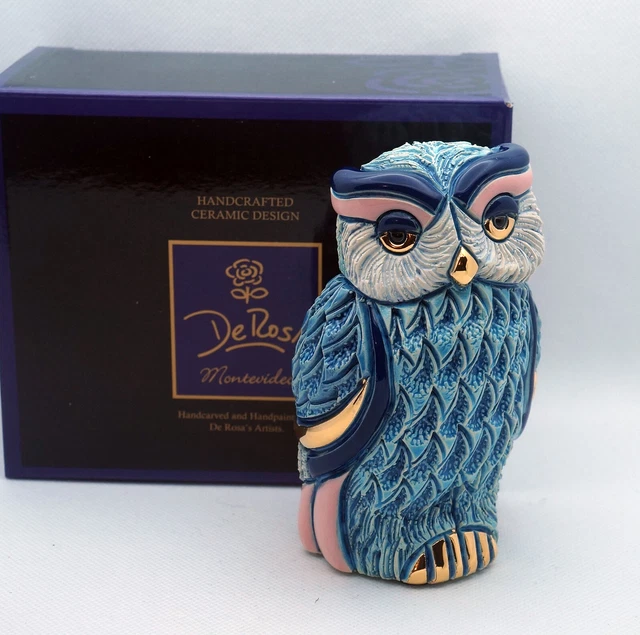 New De Rosa Rinconada Figurine Amazing Turquoise Owl Bird Gold Enamel DeRosa