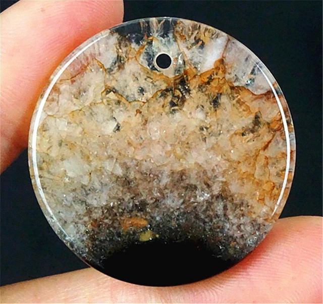 P35169 32x4mm Black/white Druzy Geode Agate Round Pendant Bead