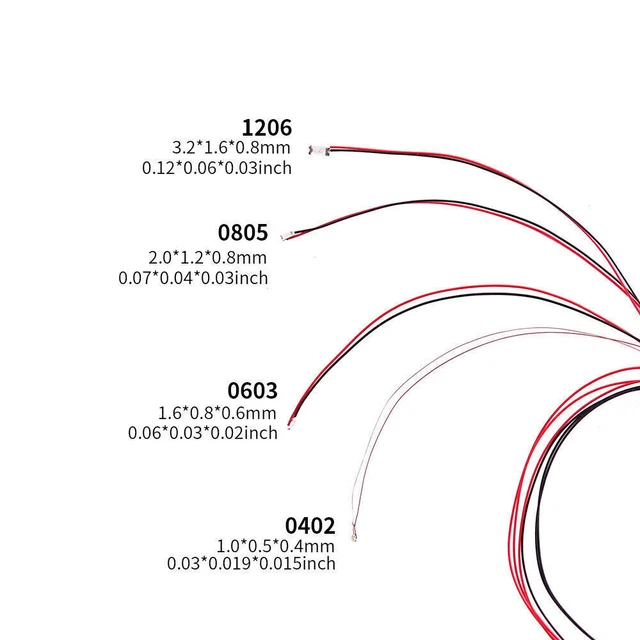 40PCS WIRED SMD Micro Litz Pre-Soldered LED - 0402, 0603, 0805, 1206 ...