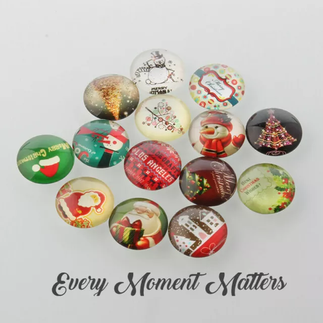 10 x 10mm CABOCHONS CHRISTMAS XMAS DESIGN GLASS Random Mix Or Pairs