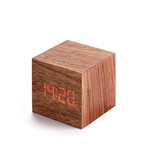 Gingko Natural Wood Cube Plus LED Digital Alarm Clock