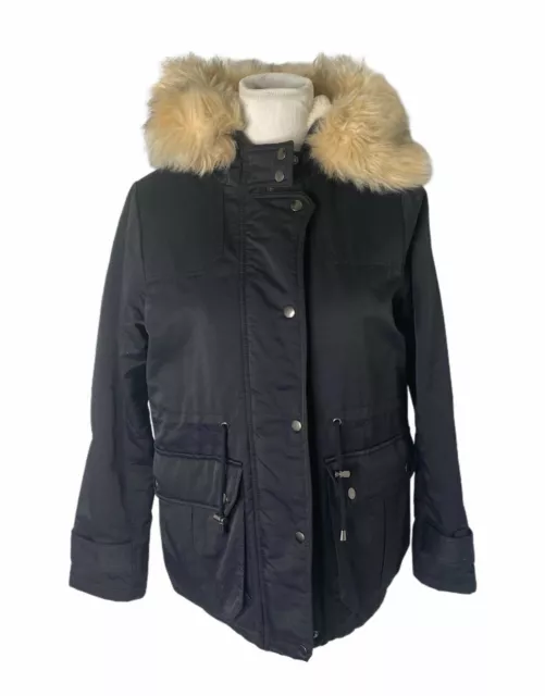 Chaqueta para mujer ASOS negra peso pesado parka con cremallera completa piel sintética invierno talla 6