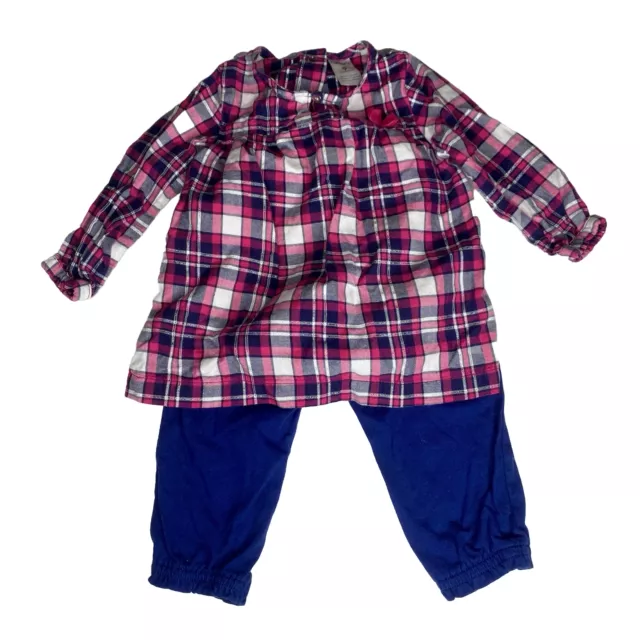 Carters Baby Girls 2pc Outfit Pants Blouse Top 9 Month; Plaid Pink & Blue Pants