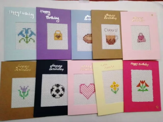 Birthday Cards  Completed Cross Stitch Pack of 10 cards S8