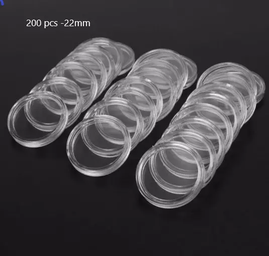 200Pcs X 22mm Clear Round/Plastic Coin Capsules Container Storage Holder Case 2