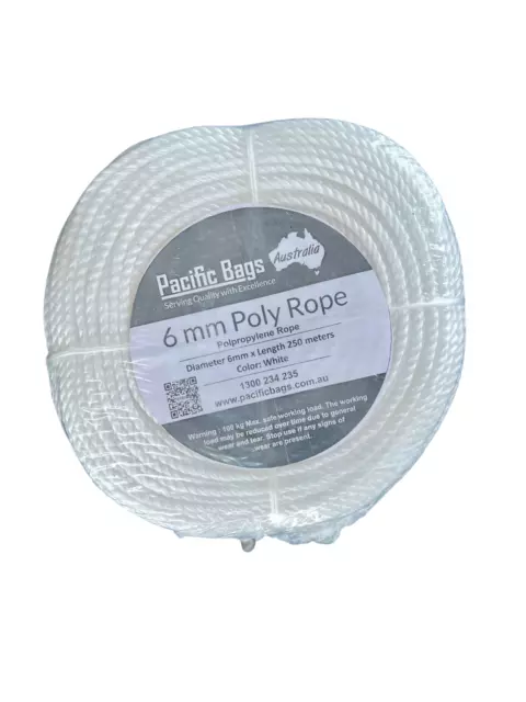 Multi Purpose Lightweight 6 mm x 250 Meter White Polypropylene Rope